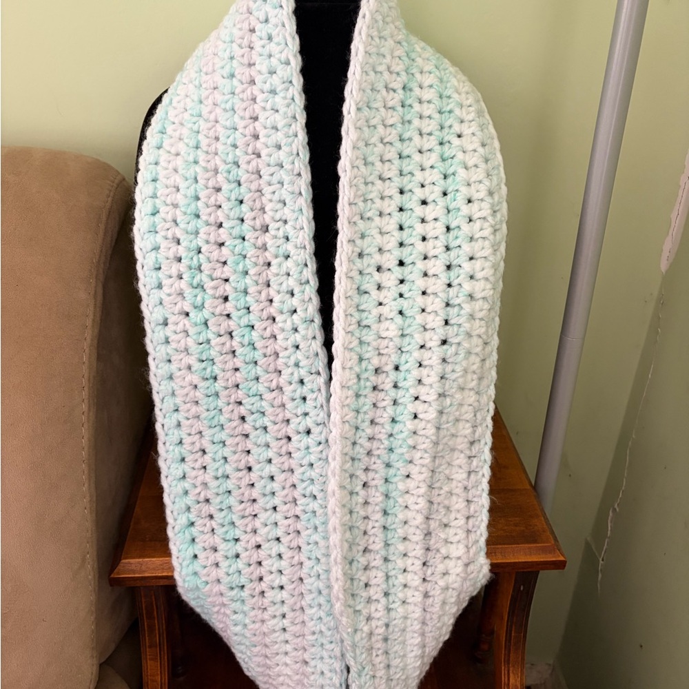 Cozy White and Mint Crochet Scarf & Headband